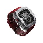 Akkerds Часы Apple Alloy Case Material Ultra2/1 Generation, Silver case, transparent middle frame, black fluoroelastomer single-hand buckle strap - фото 9