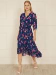 Платье миди-кимоно с цветочным рисунком Yumi, темно-синий - фото 3