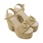 Кожаные босоножки на массивном каблуке Guess, бежевый - фото 2