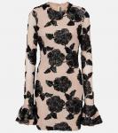 Мини-платье с цветочным принтом и сеткой Rotate, Warm Taupe (Beige) - фото