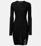 Мини-платье из трикотажа в рубчик Safety Pin Versace, черный - фото