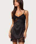 Женское асимметричное мини-платье с кружевом и эффектом атласа Edikted, Black - фото