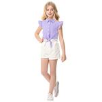 Детская блузка с летящими рукавами и завязками Elitechoice, Purple Plaid - фото