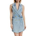 Приталенное джинсовое платье-жилет BALMAIN, синий - фото 4