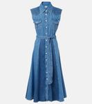 Джинсовое платье миди с поясом и панелями AG Jeans, Sunfaded Blue Patch - фото