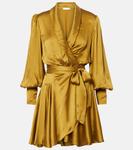 Платье-халат из шелкового атласа Zimmermann, оливковый - фото