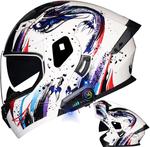 Шлем мотоциклетный AAREG Bluetooth с принтом, белый - фото