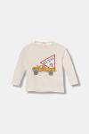 Детский хлопковый лонгслив Guess, бежевый - фото