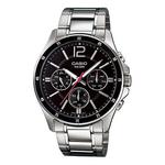 Часы CASIO Waterproof Stainless Steel Strap Quartz Mens Black Analog, черный - фото