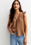 Блуза New Look RUFFLE TRIM BUTTON UP, Rust/Brown - фото