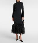 Платье миди из кади с отделкой из перьев David Koma, черный - фото 2