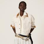 Джинсовая и кожаная блузон-куртка MIU MIU, белый - фото 4