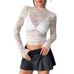 Женский топ с кружевными вставками и длинными рукавами Clearflower, White - фото