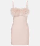 Мини-платье из джерси с отделкой из перьев Blumarine, серебряный - фото