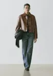 Укороченная кожаная куртка Massimo Dutti, Mottled Brown - фото