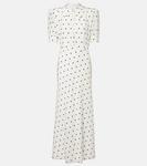 Платье миди из шёлка в горошек Alessandra Rich, White-Navy Blue - фото