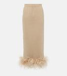 Юбка миди из хлопка с отделкой из перьев Prada, Albino - фото