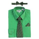 Детская классическая рубашка с длинными рукавами Gioberti + галстук в полоску, галстук-бабочка и носовой платок, зеленый - фото