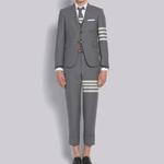 Брюки в полоску на 4 планках THOM BROWNE, средне-серый - фото 4