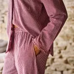 Хлопковый пижамный комплект в клетку с оборками Christy, красный - фото 4