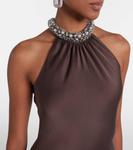 Расшитое сатиновое платье Simkhai, Chocolate - фото 4