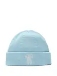 Шапка бини в рубчик с вышивкой Acne Studios, синий - фото