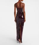 Платье со сборками и декором David Koma, бордовый - фото 3