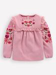 Детский хлопковый топ с цветочным принтом Mini Boden, Pink Embroidery - фото