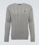 Хлопковый свитер косой вязки Polo Ralph Lauren, серый - фото