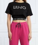 Футболка женская Liu Jo Sport укороченная с логотипом бренда, черный - фото