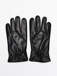 Кожаные перчатки с отделкой наппа Massimo Dutti, черный - фото 2