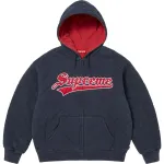 Стеганый свитер с капюшоном на молнии Supreme, marine синий - фото