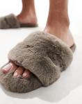 Пушистые тапочки Simmi London Polar серого цвета - фото 4
