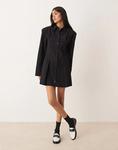 Платье-рубашка мини с присборенными плечами ASOS DESIGN черного цвета - фото 4