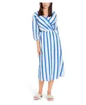 Платье-Халат в полоску с V-образным вырезом Marc Cain, синий - фото 2