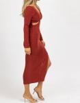 Вырезное платье миди с разрезом по боку в винном цвете Fore, Wine - фото 3