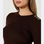 Шерстяной вязаный свитер обычного кроя Pinko, коричневый - фото 4