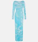 Прозрачное макси-платье с орхидеями Pucci, Turquoise - фото