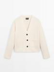 Кардиган из 100% шерсти с карманами Massimo Dutti, кремовый - фото 2