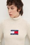 Свитер Tommy Jeans из смесовой шерсти, бежевый - фото 5