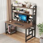 Компьютерный стол с полками Xinmeikai, домашний письменный стол для спальни, компактный ученический стол для небольших квартир и съемного жилья, черная рама + темный орех [с сетчатой спинкой], 100х60х170 см - фото