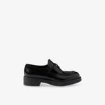 Лоферы кожаные Prada с логотипом-плашкой, черный - фото