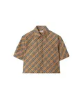 Укороченная клетчатая хлопковая рубашка Burberry, бежевый - фото 4