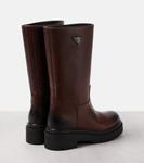 Кожаные ботинки с логотипом Prada, Ebano - фото 2