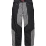 Двухцветные джинсы-багги с панелями Supreme, синий - фото 3