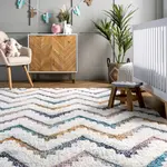 Коврик для детей Rumi с кисточками в стиле шеврон nuLOOM, 239x305 см, светло-бежевый - фото 8