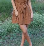 Мини-платье Jaycie с рукавами-рюшами в коричневом цвете Joy Joy - фото 2