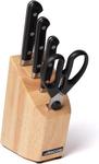 Arcos Opera, набор кухонных ножей 4 предмета (3 ножа + кухонные ножницы), кованая нержавеющая сталь NITRUM, рукоятка POM, блок из лакированного бука под орех - фото