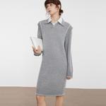 ELLE Платье с длинным рукавом Women's Light Gray - фото 6