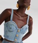 Укороченное джинсовое бюстье Balmain, Bleu Jean Clair - фото 4
